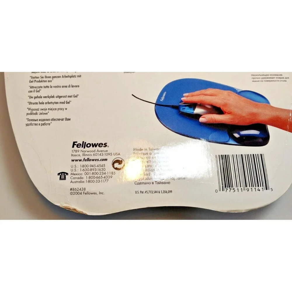 Fellowes Gel Crystals Mouse Pad w/Wrist Rest Rubber Back 8 x 9-/4 Blue #862439